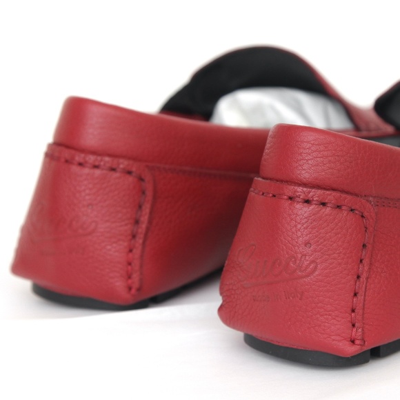 GUCCI Men\'s Red Leather Loafer Moccasin Web 7.5 main image 4